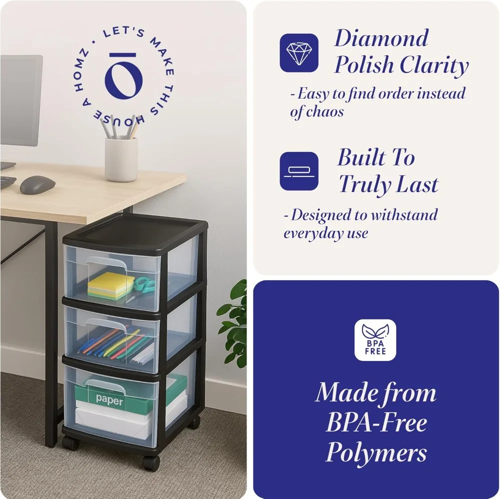 عربة درج تخزين بلاستيكية شفافة من 3 طبقات مع عجلات، منظم للحمام المنزلي والمكتب #5