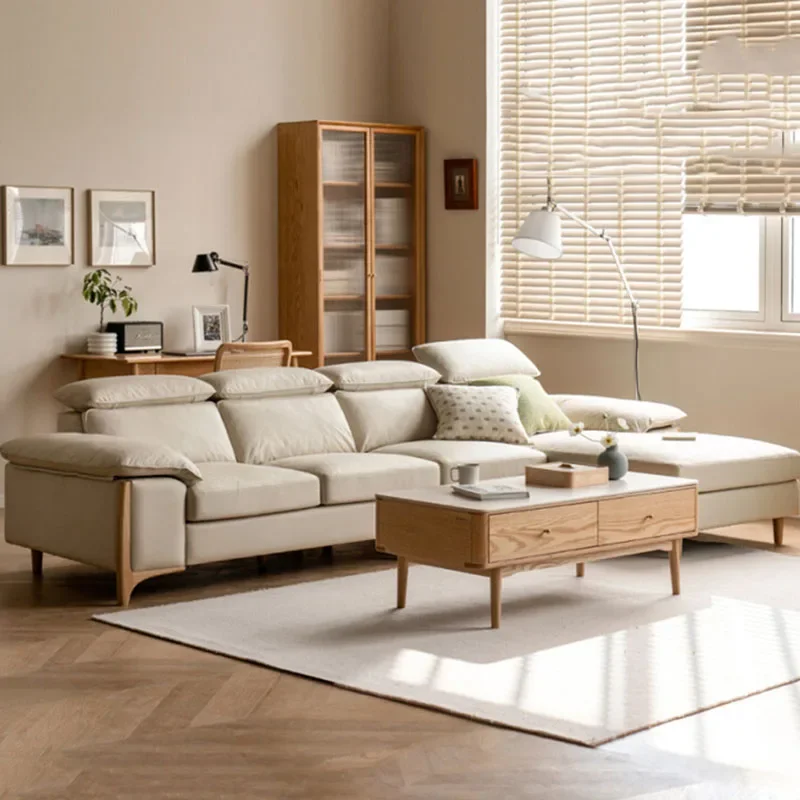 L Shape Minimalista Living Room Sofas Chaise Longue Recliner White Grande Sofas Wood Legs Sectional Divani Soggiorno Furniture
