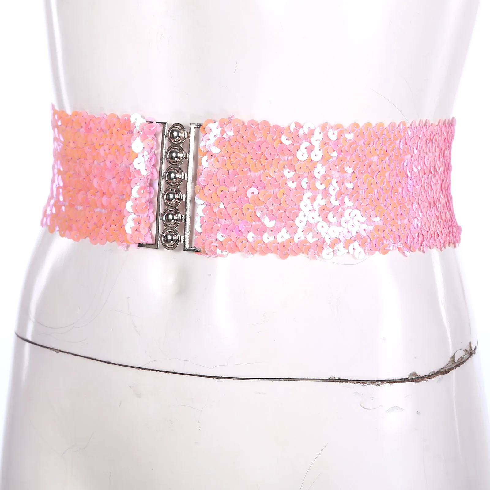 Womens Sparkling Sequin Waist Belt Widen Elastic Girdle Belt Hemispheric Fastener Glitter Belt Accessory for Party Costumes