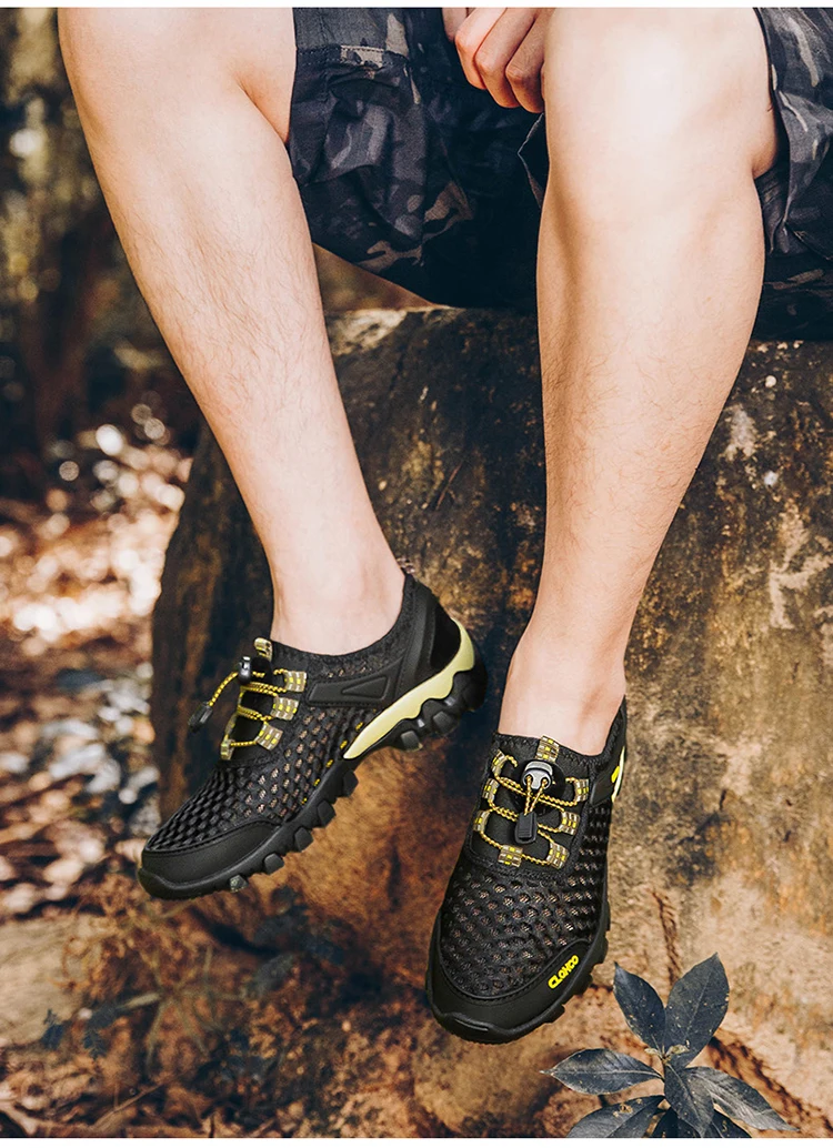 CLOHOO Mesh Shoes Thick Rubber Sole Handmade Cold Glue Casual Outdoor Sports Men's Shoes Breathable Comfortable Summer Sandals