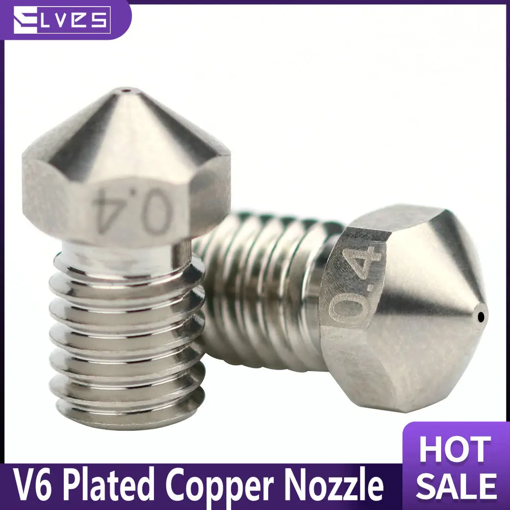 ELVES V6 Nozzle Plated Copper Durable 3D Printer Parts 1.75MM Filament M6 Thread for E3-D V6 PT100 Heat block HotEnd 3D Printers