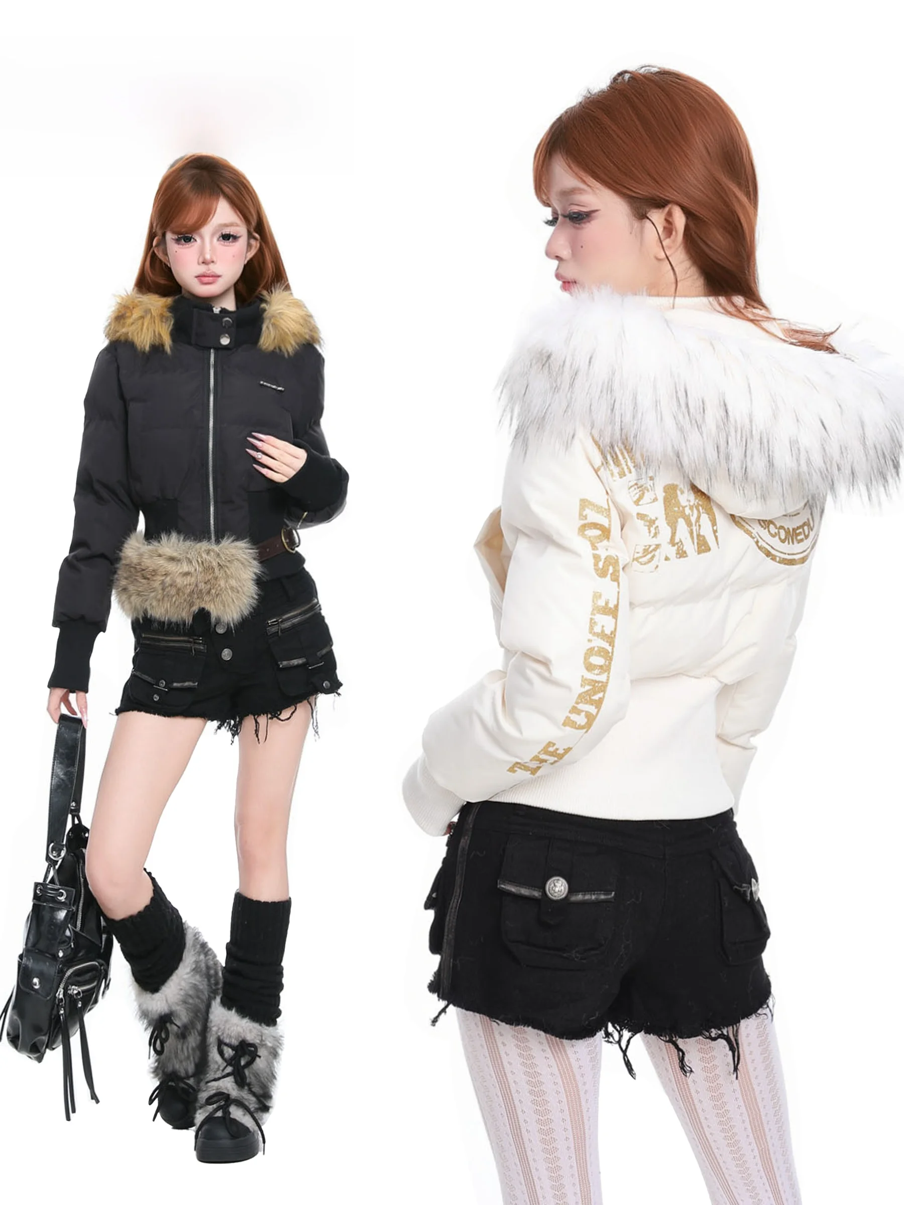 

BASTERDS American Sle Detachable Fur Collar Hooded ort Cotton Jaet Women's Winter Slim Fit Thi Warm Cotton Coat Outer...