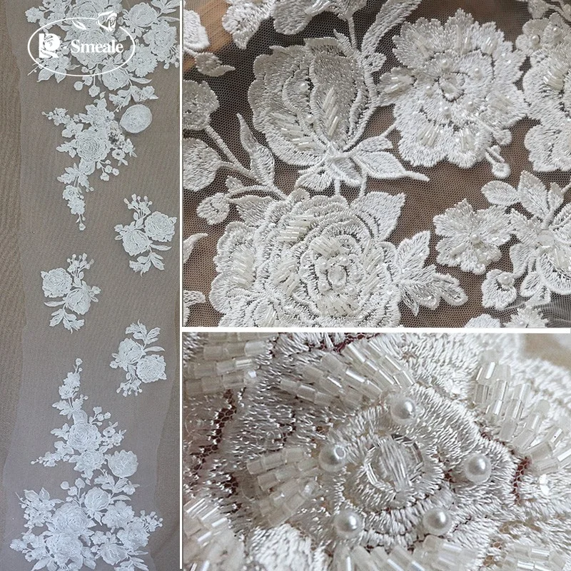 2024 Off White Big Flower Handmade Nail Bead Embroidery Lace Plant Flowers Handmade DIY Accessories for Wedding Dress Decoration