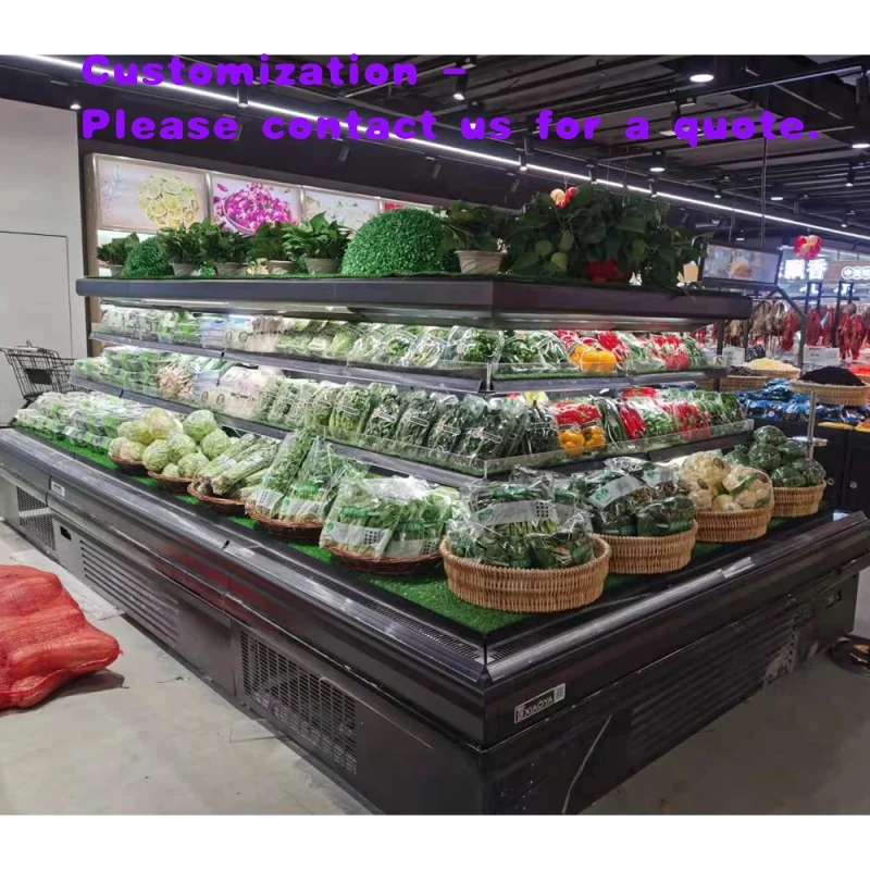 custom.Quality Guaranteed Customized Color Open Cooling LED Commercial Supermarket Vegetable Cooler Refrigerator Display Fri