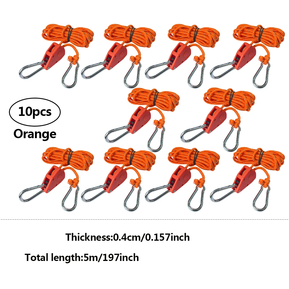 10 Stück 2,4m Reflektierende Camping-Zeltseile, Befestigungsschnallen, Spannrolle, Ratschenhaken, Markisen-Windseile für Outdoor – Detail 1