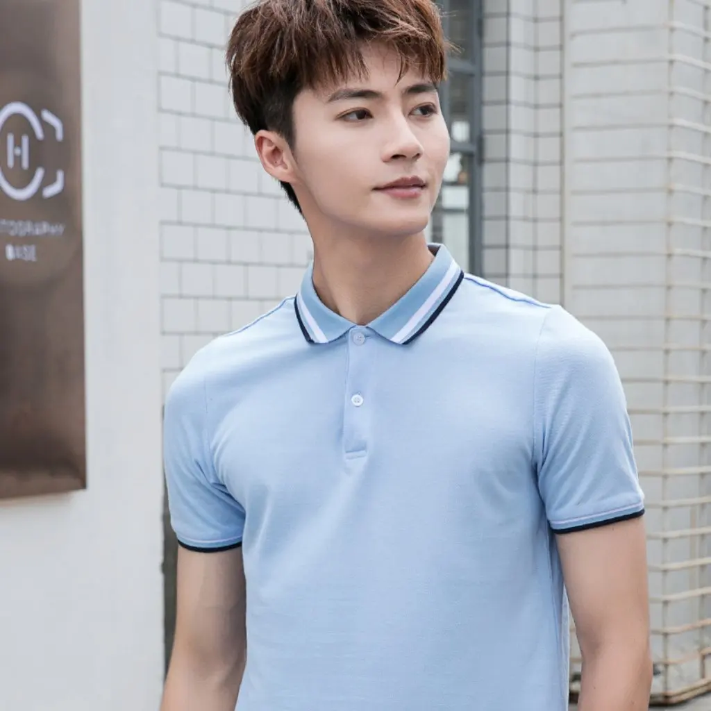 

Summer Blue Lapel Polo Shirt for Women Kindergarten Teachers Work Clothes Wholesale Garden Style T-Shirt