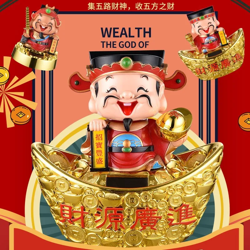 

Solar Powered God of Wealth Car Ornaments Chinese Style Nodding Lucky Wealth Statue Fits Home Store Car Mascot Decor Supplies