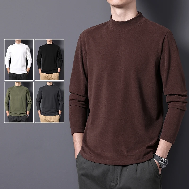 

Versatile Men's Long Sleeve T-Shirt with Soft Double-Sided Fleece for Autumn and Winter