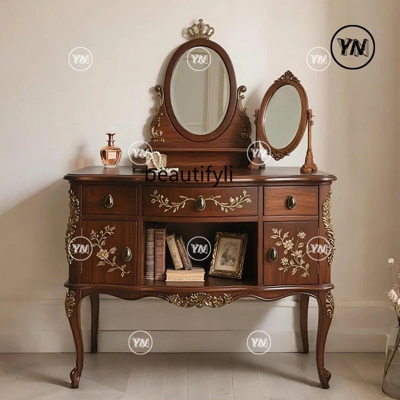 

French Vintage Carved Solid Wood Makeup Table Dressing Table French Living Room Writing Desk