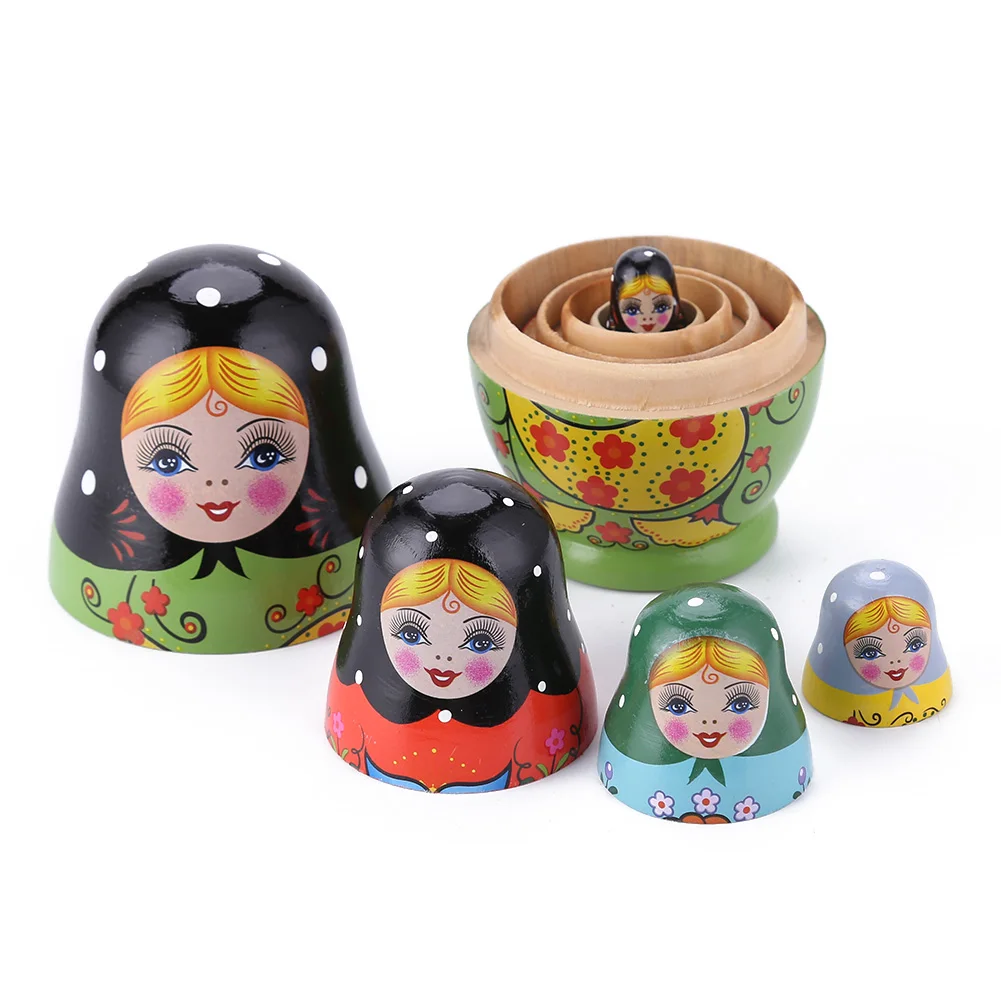 ตุ๊กตาแม่ลูกดกไม้การ์ตูนสาวรัสเซีย1เซ็ตของขวัญอุปกรณ์ตกแต่งสวนสีสันสดใสของเล่นของตกแต่งบ้าน