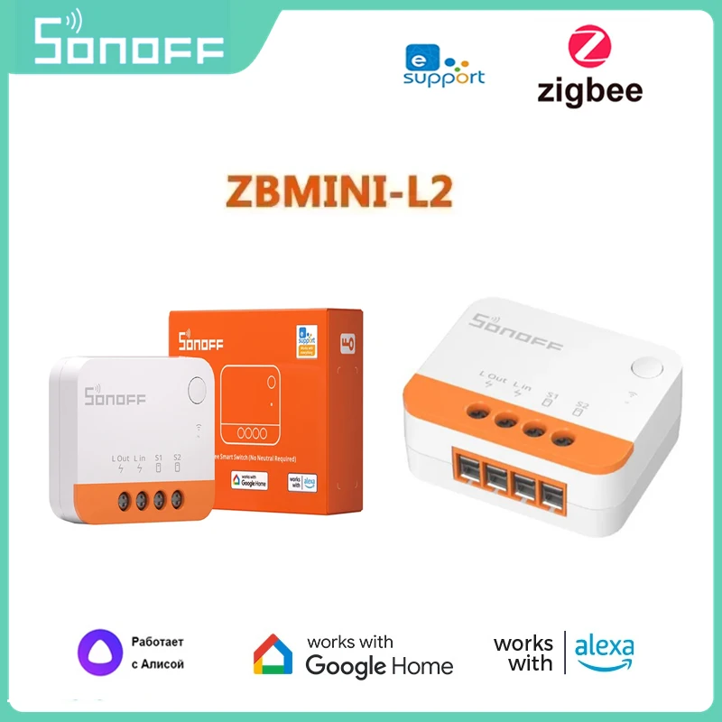 

SONOFF ZBMINI L2 Zigbee Switch No Neutral Wire Required Smart Home Wireless 2 Way Module eWeLink APP Control Alexa Google Home