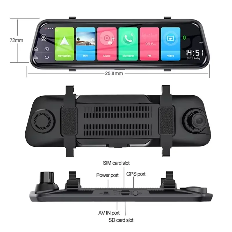 4K+1080P 10 Inch Drive Recorder Car Rearview Mirror Dash Cam Dual Lens Wifi GPS Parking Monitor Night Vision.