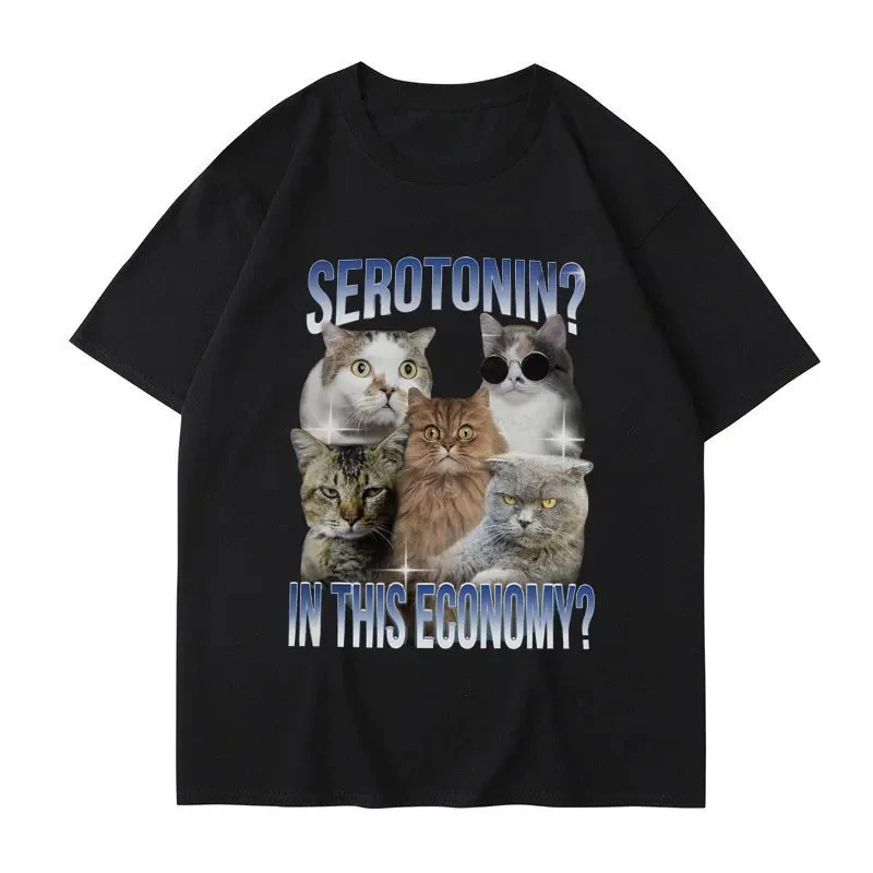 Serotonine dans cette économie drôle chat Meme T-Shirt femmes décontracté à la mode à manches courtes T-Shirt Streetwear femmes vêtements graphique Y2K