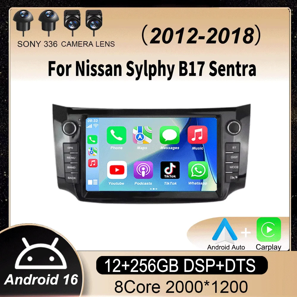 Carplay Android 16 Car Radio For Nissan Sylphy B17 Sentra 2012 2013 2014 2015 2016 2017 2018 Multimedia Dvd Video Player Stereo