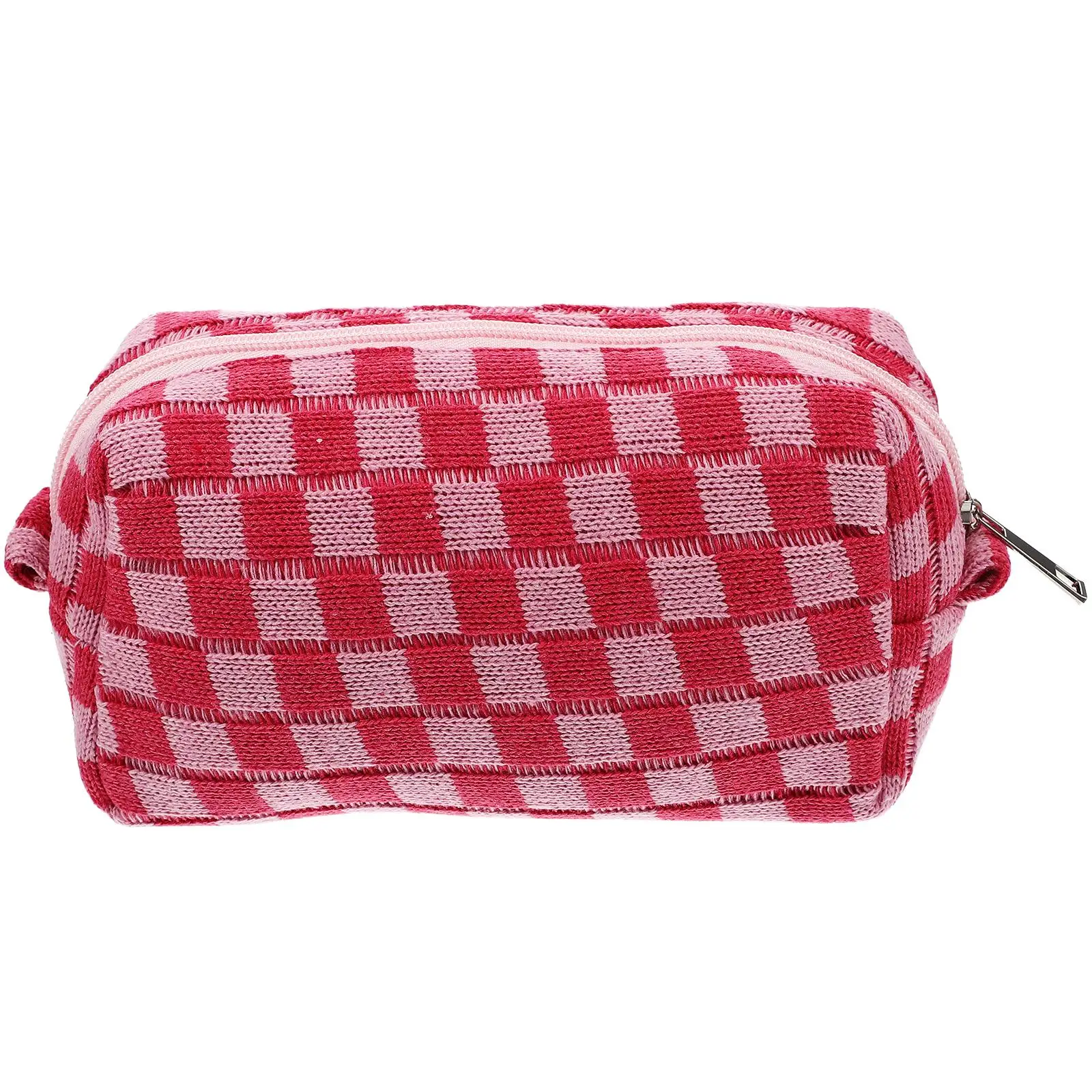 

Checkerboard Bag Blue White Grid Large Capacity Knit Storage Travel Toiletry Pouch Women Checkered Portable Bag