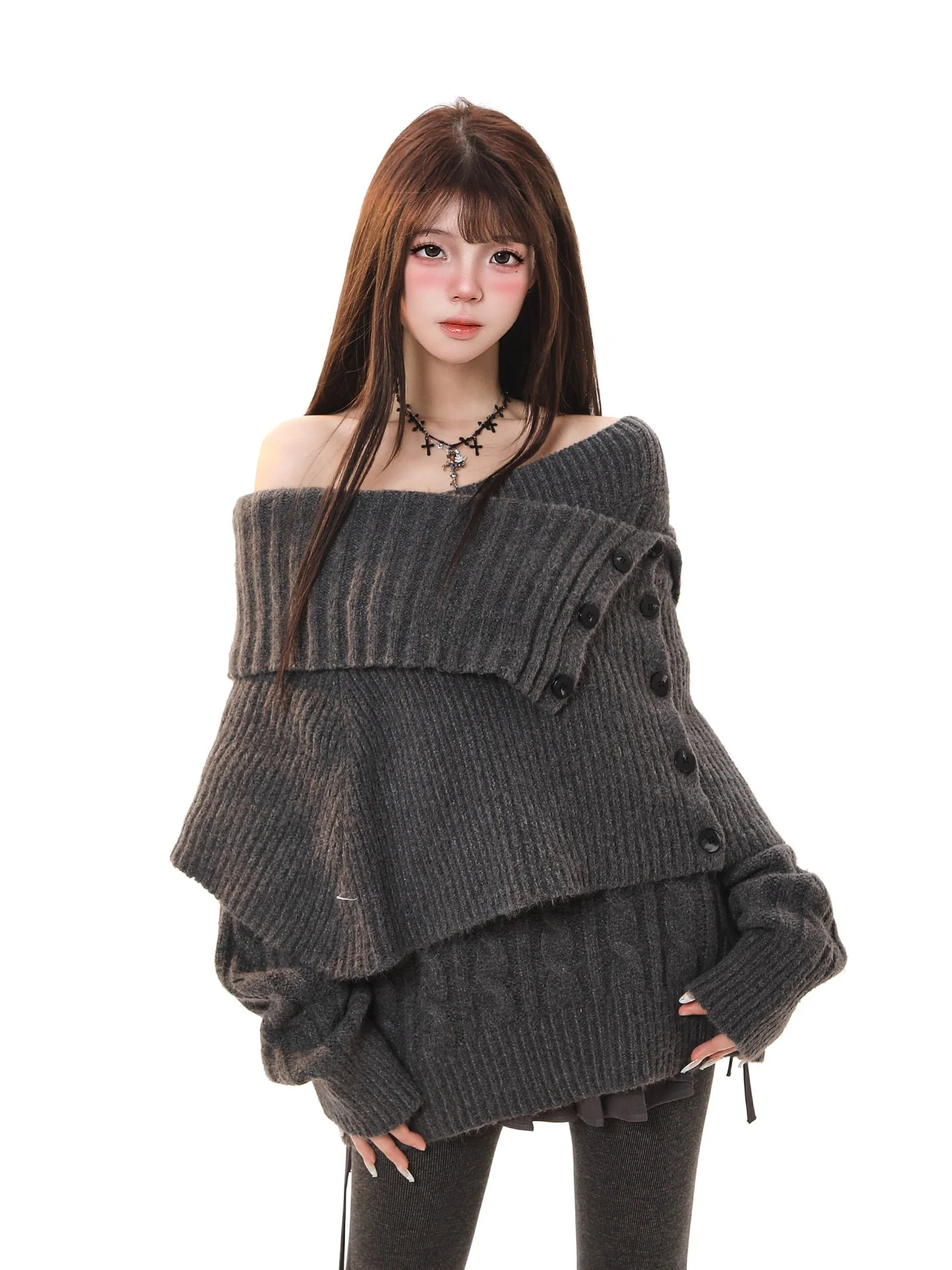 

Casual Loose Long Sve Knitted Sweater Women's Autumn Winter Lazy Design Sense Twist oulder Irregular Casual Match All Kn...