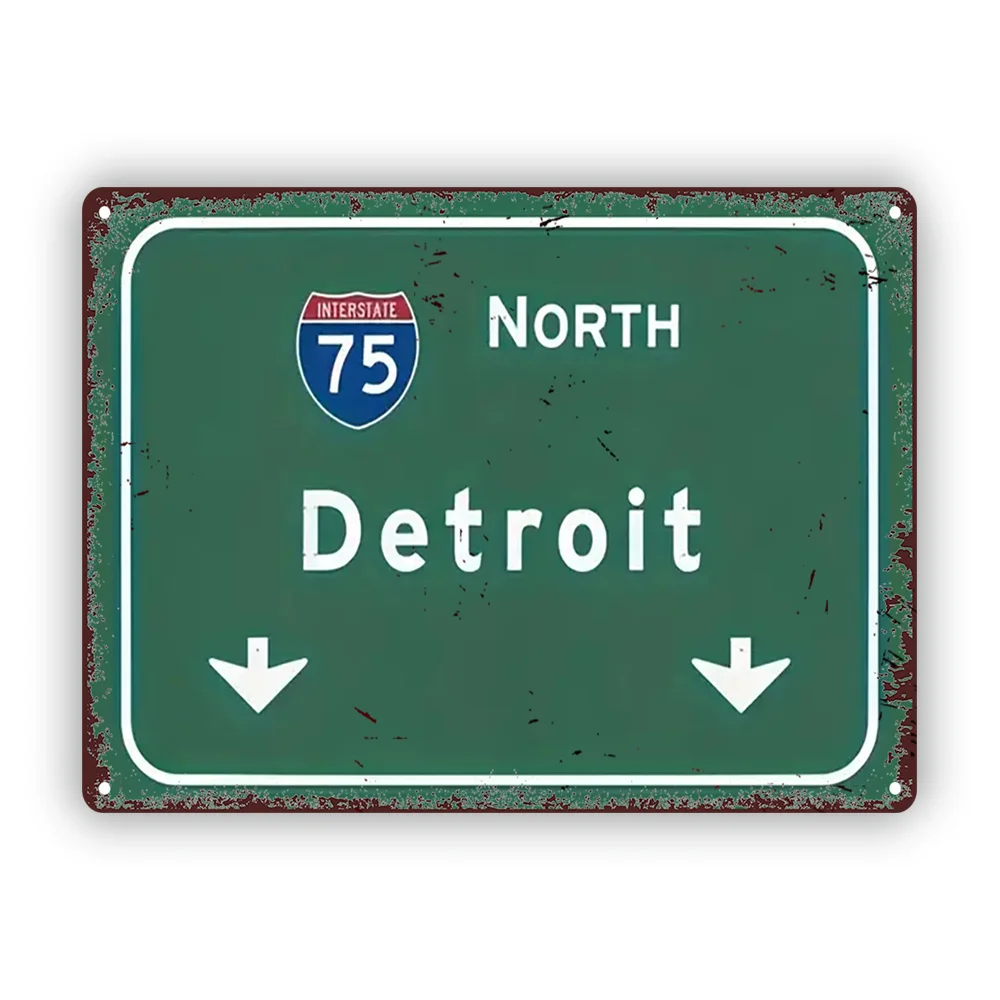 Detroit Interstate 75 North Vintage Metal Sign - Perfect for Living Room, Bedroom, Office, or Bar Wall Decor, es, Room Decor