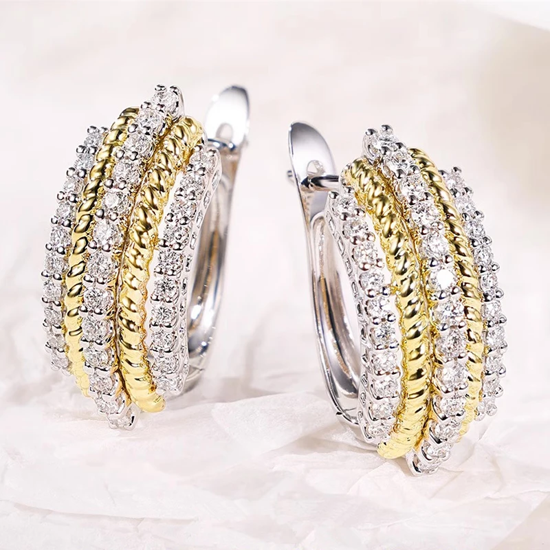 Huitan Luxury Two Tone Hoop Earrings with Sparkling Cubic Zirconia Modern Fashion Design Female Wedding Party Trend Jewelry 2026