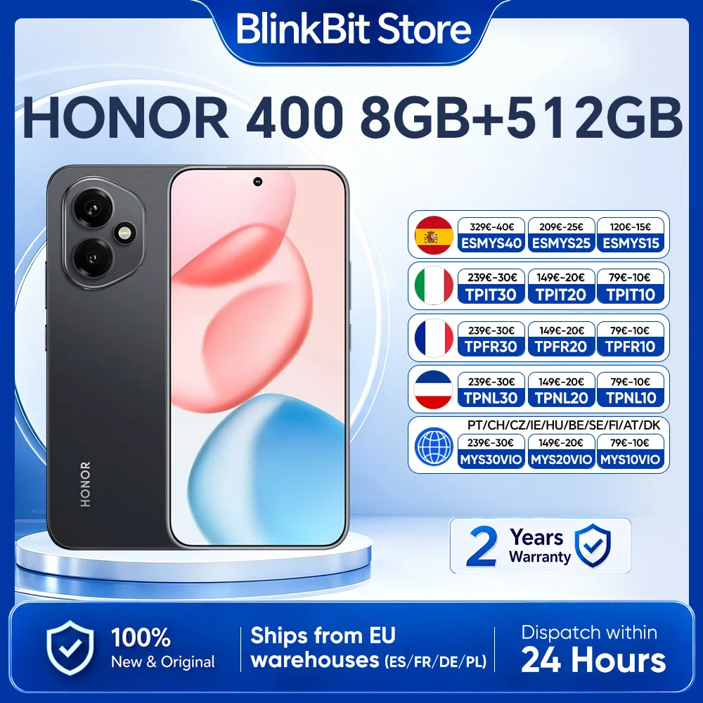 Versione Globale HONOR 400 Smartphone 5G Snapdragon 7 Gen 3 Fotocamera AI da 200MP Display AMOLED da 6,55'' 5300mAh 66W SuperCharge
