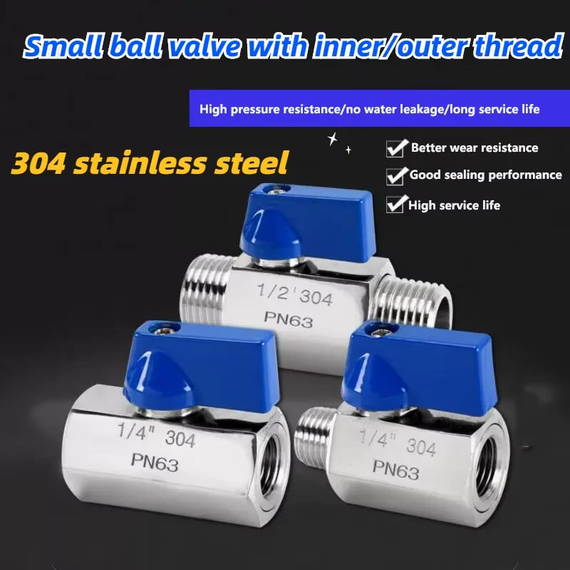 

304 Stainless Steel Double Outer and Inner Wire Mini Ball Valve 1/8 "1/4" 3/8 "1/2" 3/4 "1" Switch Valve with Blue Handle