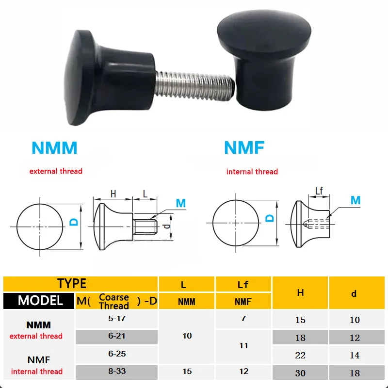 1pcs Mushroom Shaped Knob Handle Phenolic Resin Internal Thread Type NMF External Thread Type NMM5/6/8-17/21/2533