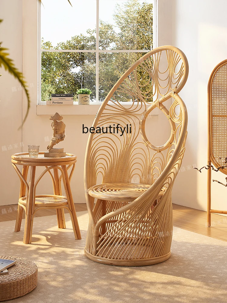 Retro Art Real Rattan Chair Shooting Props Rattan Bed & Breakfast High Backrest Phoenix Chair