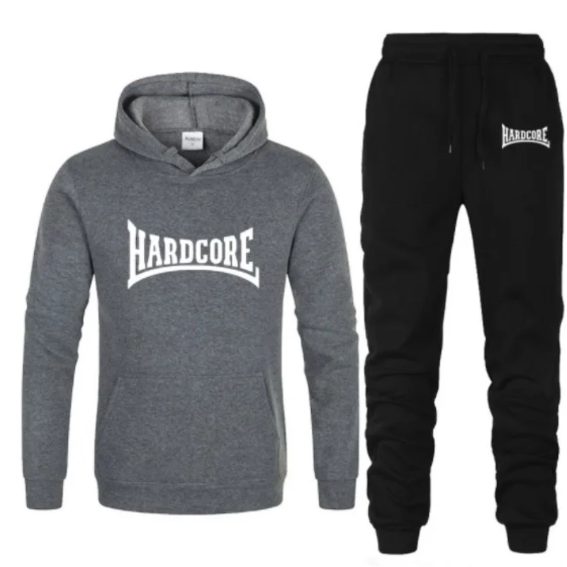 Terno esportivo hardcore com capuz masculino, capuz e calças, terno de jogging casual, capuz de lã, roupa esportiva unissex, máx