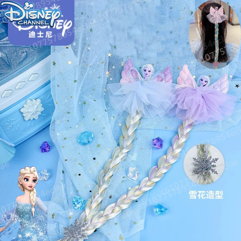 Disney Frozen Princess Elsa peluca para niñas, horquilla trenzada, Cosplay Kawaii, flecos, cola de caballo, Clip de presión, regalo para niños