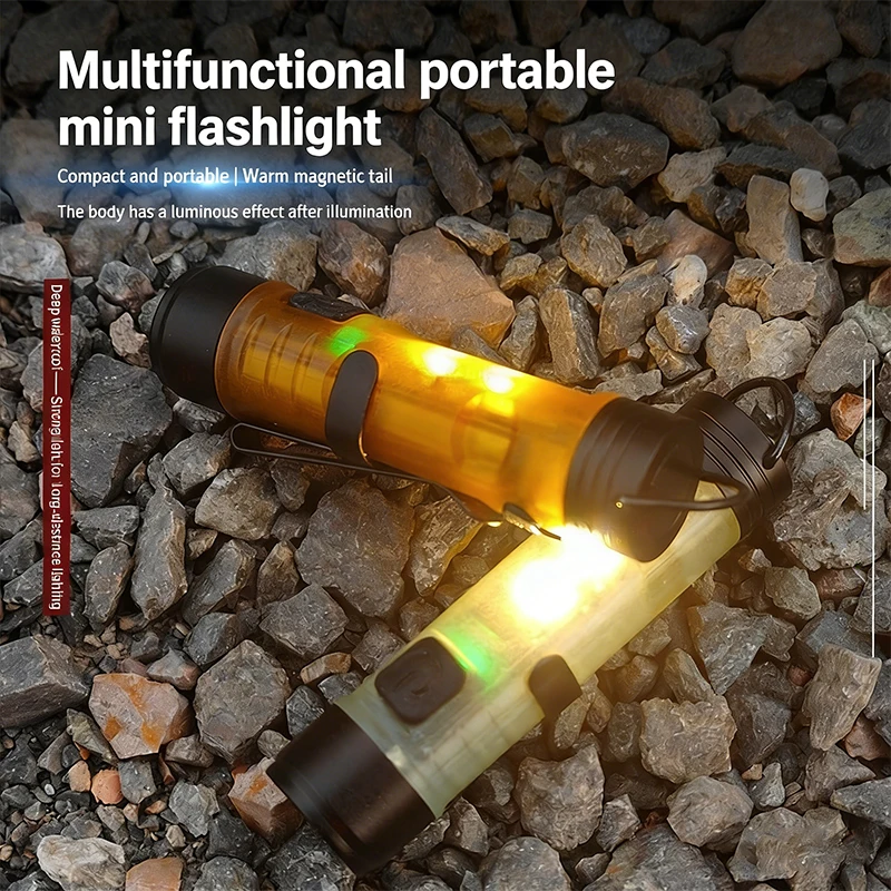 Mini LED Flashlight Rechargeable Portable Ultra Bright Multifunctional Flashlight with Side Light Magnetic Base for Camping
