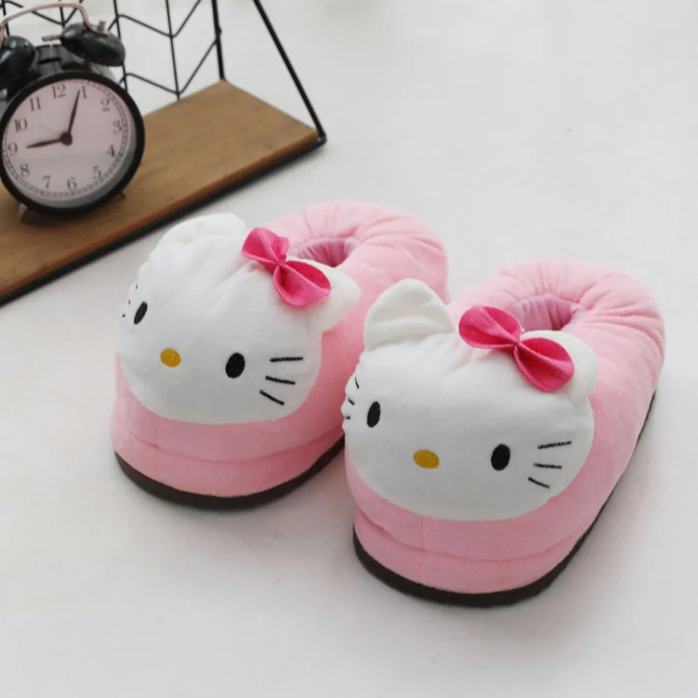 Sanrio Hello Kitty Women's Plush Cotton Shoes Big Head Slippers Y2K Cartoon Flat Shoes Winter Warm Thick Cute Student Gift 2026