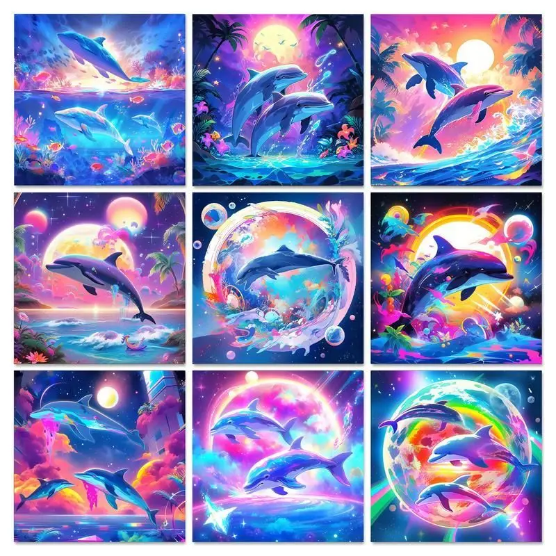 

GATYZTORY 5D Diamond Painting Colorful Dolphin Cross Stitch Diamond Mosaic Embroidery Kill Time Diy Crafts For Adults Fantasy