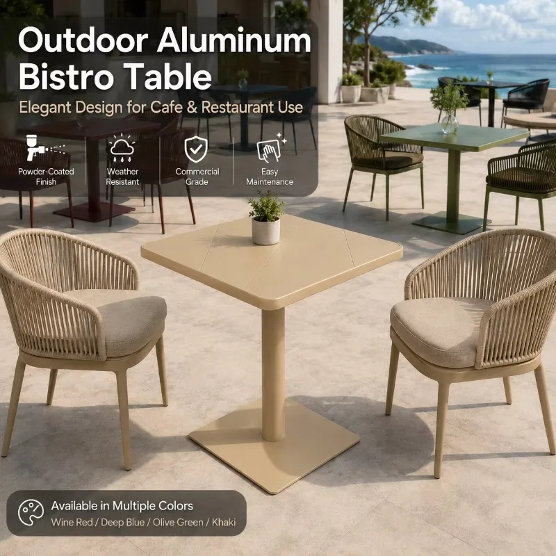 FLD1274 Commercial Aluminum Carved Square Bistro Table with Iron Base for Cafe Restaurant Resort Patio Project
