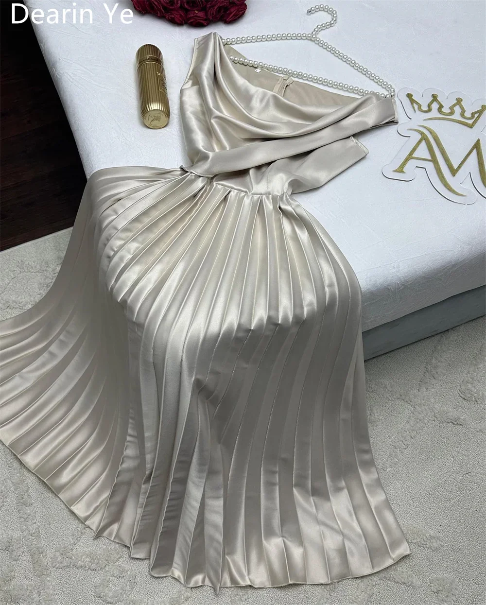 Customized Prom Gown Saudi Arabia Dearin Scoop Neckline A-line Ankle Length Skirts Draped Ruffle Bespoke Occasion Dresses Formal