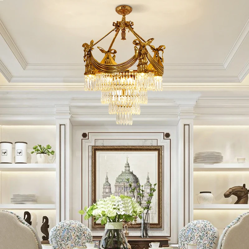 European Style Full Copper Crystal Chandelier Study Living Restaurant Bedroom Hotel Lobby Aisle Decorative Pendent Light
