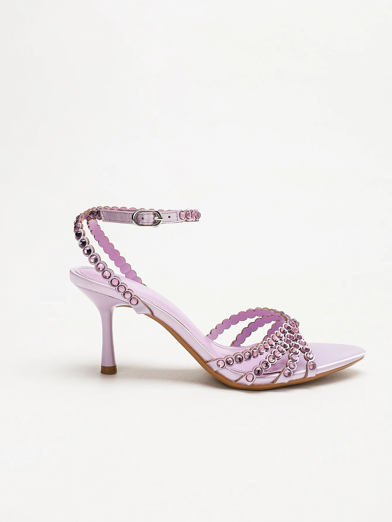 Damen Leichte Lavendel Kristall Strass Muschelrand-Riemchensandalen Verstellbare Knöchelschnalle Stiletto-Absatz Abend- und Brautschuhe – Detail 5