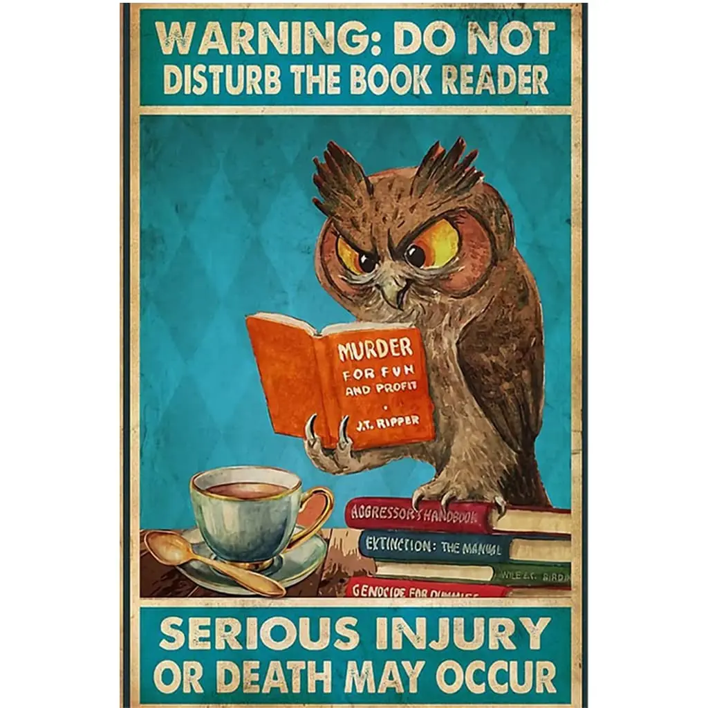 1PCS,Geuuki Metal Sign Warning Do Not Disturb The Book Reader Retro Metal Tin Sign for Home Coffee Wall Decor