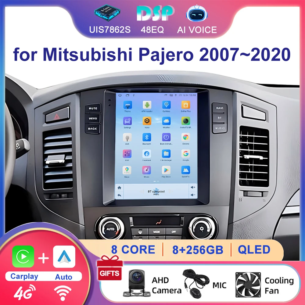 Vertical Android 13 Car Stereo Touch Screen Radio Carplay Auto Player for Mitsubishi Pajero 2007~2020 With AHD Backup Camera DVR