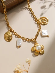 Charm Pearl Peach Blossom Line Pendant Stainless Steel Necklace Women Creative Design Unique Waterproof Necklace Jewelry