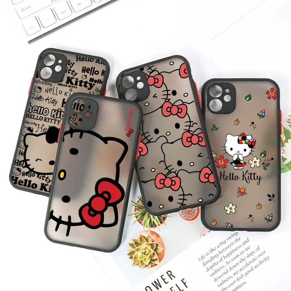 

Hello Kitty Cute Clear Case For iPhone 15 14 13 Pro Max 12 11 Pro SE 2020 XS 7 8 Plus Luxury Fundas Matte Back Cover Cartoon Cat