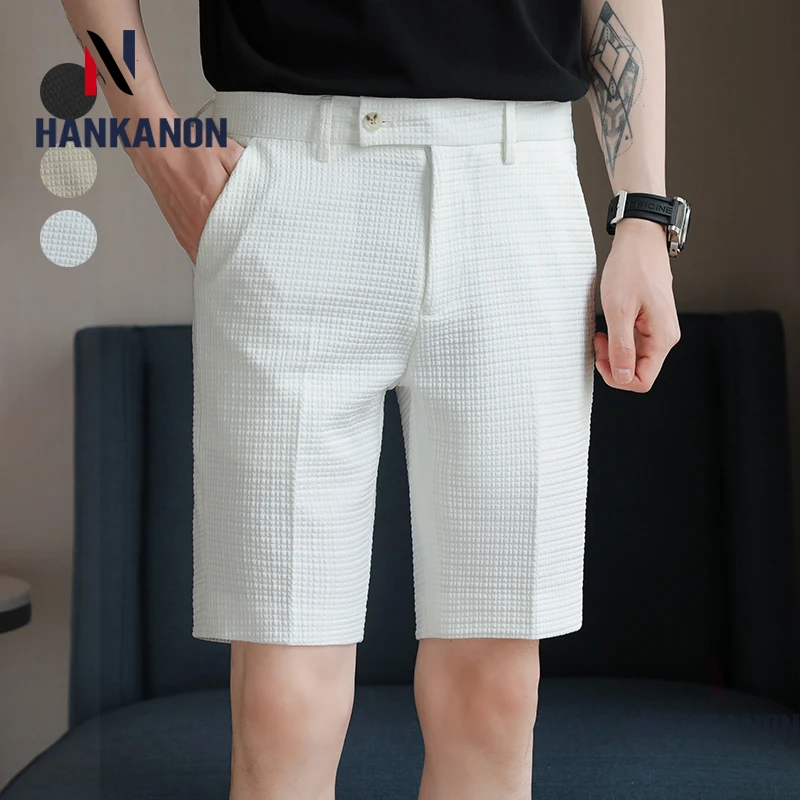 Men\'s Leisure Short, Elastic Waist Shorts, Slim Solid Color Suit Pants, 2024 New High-quality Men\'s Straight Shorts.Middle Pants