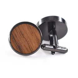 Men's French Shirt Cufflinks Round Wooden Black Copper Buttons Gentleman's Wedding Party Dress Jewelry Accessories Friend Gifts