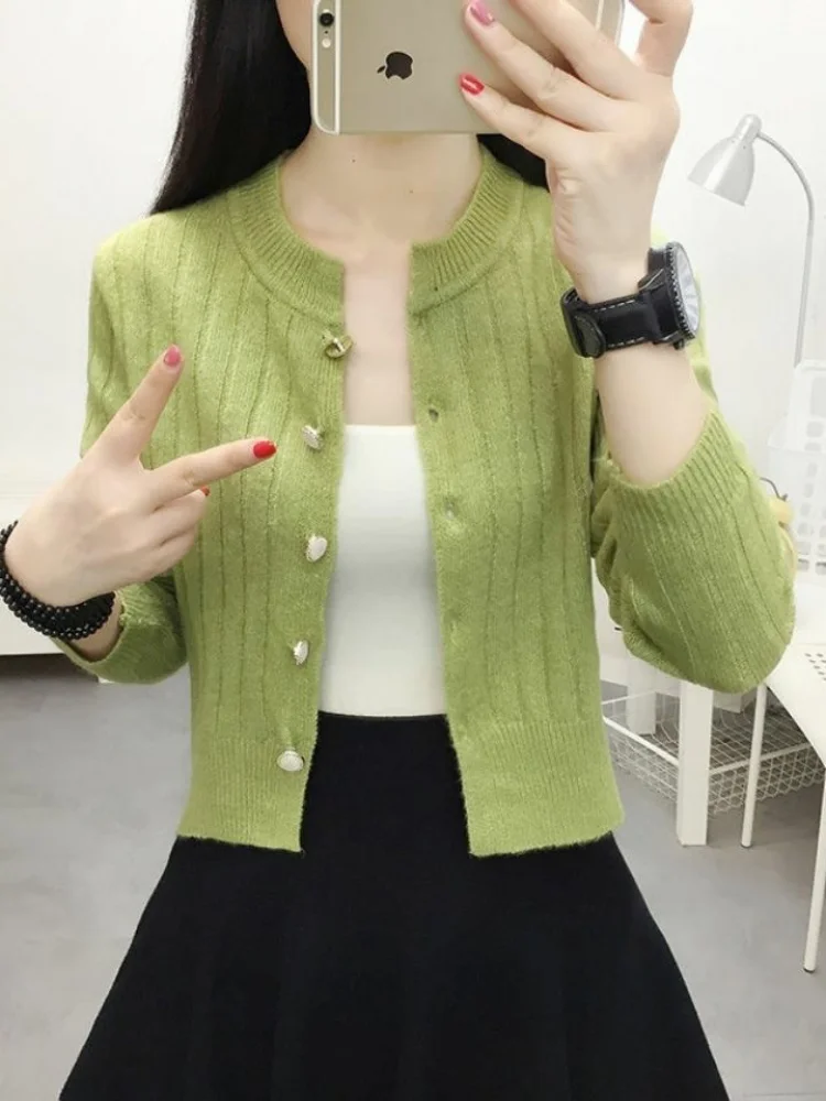 Women's Knitted ort Thin Sweater Jaet High Waist Base irt Faionable Spring Autumn Sweet Sle Pure Color Straight Cut