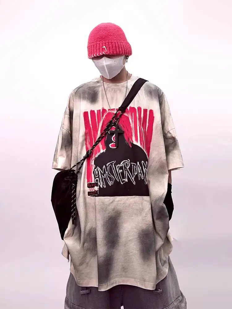 Short Sleeve T-shirt Men Women 2026 Spring Summer Vintage High Street Printed T Shirt Oversized Washed Casual Tops