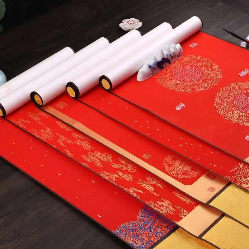 Batik Rood Couplet Hangende Scroll Vintage Half Rijp Rijstpapier Handschrift Kalligrafie Scroll Chinese Stijl Decoratieve Scroll