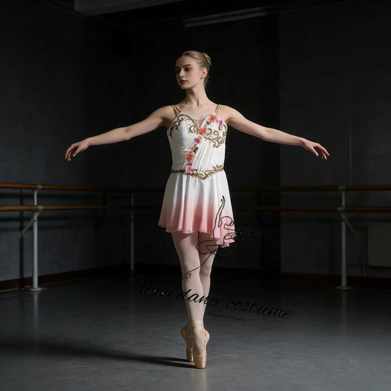 Custom Sage Green Floral Lyrical Dance Costume, Corset Leotard with Chiffon Skirt for Women, Perfect for Ballet, Contemporary &