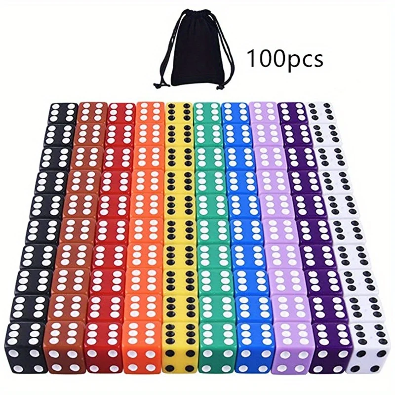 100 Pieces, 50 Pieces, 10 Pieces, A Set Of Acrylic Dice 0.62-inch Game Dice, Math Games -10 Colors,Free Velvet Storage Bag
