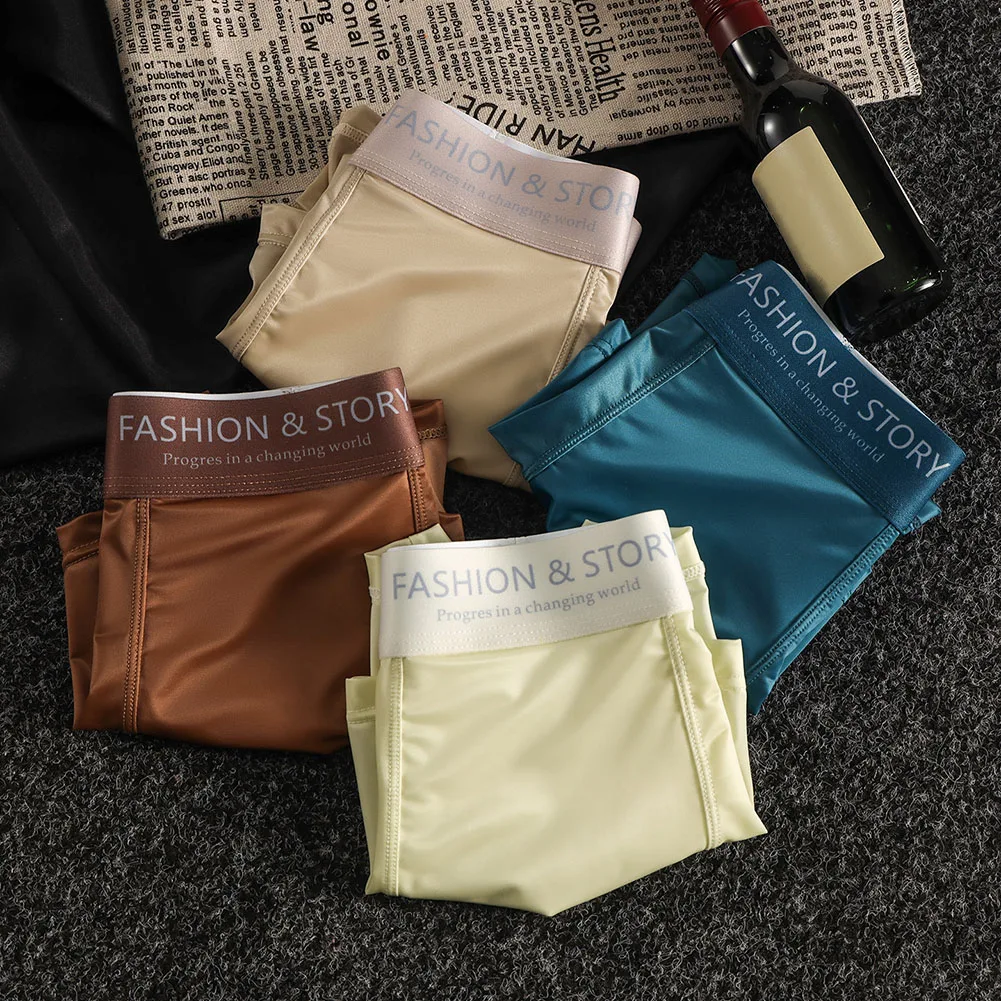

Men Glossy Smooth Briefs Satin-like Boxer Shorts Underwear Ice Silk Faux Silk Lingeries For Man Sexy Accessories Men's Panties