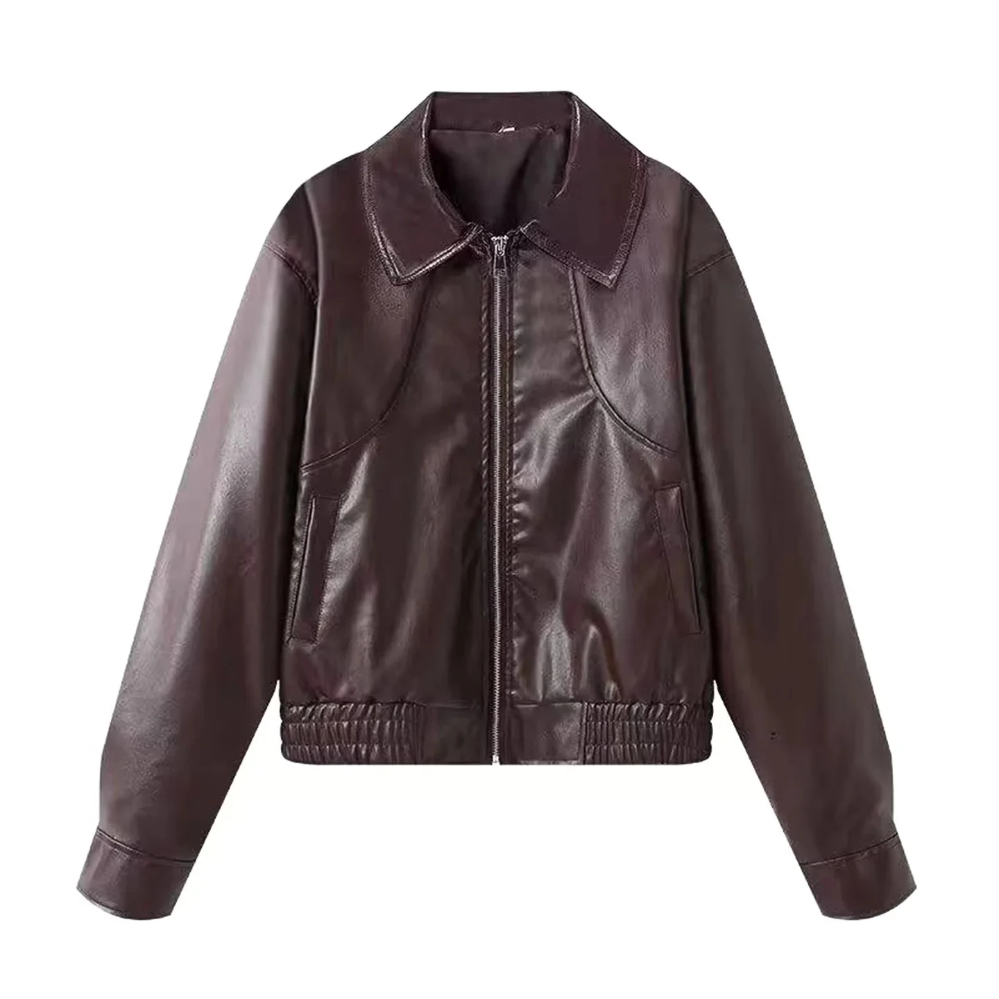 Cappotto invernale Jaet allentato in pelle artificiale con risvolto lungo da motociclista americano da donna nuova autunno