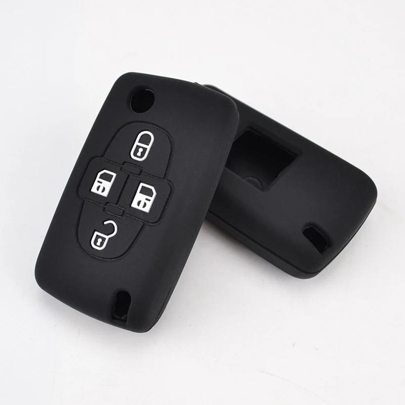 AX For Peugeot 1008 807 Citroen C8 Skin Holder 2007 2008 2009 4 Button Silicone Car Remote Key Fob Shell Cover Case