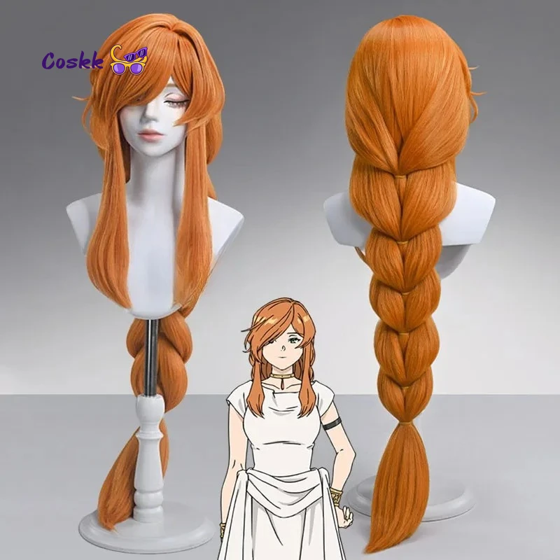 Peruca Cosplay Anime Frieren Beyond Journey's End Flamme Laranja com Trança Longa, Acessório para Mulheres e Meninas, Ideal para Festas de Halloween